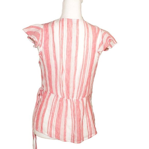 Old Navy Women’s Small Wrap Linen Blend Peach/White Short Sleeve Top - Picture 4 of 7